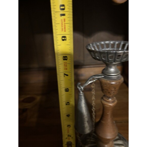 Vintage Dilly Wood and Cast Metal Candle Holder Chain Snuffer with Candle - Picture 4 of 5